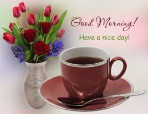 Flower with Tea Good Morning Wishes Images Photo Free Download